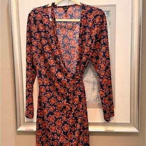 LOFT Wrap Midi Dress with Rust Floral